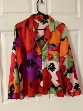 T12a- NATORI Bold MultiColored Abstract TSUBAKI NOTCH Button Up Pajama Top